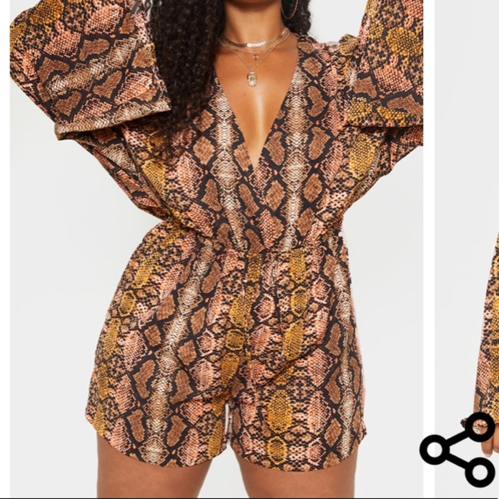 Plus Snake Print Flare Sleeve Romper